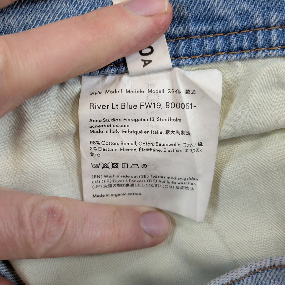 Acne Studios Bla Konst River Lt Blue FW19 Tapered Jeans Mens 30x26 Made in Italy - Picture 5 of 10